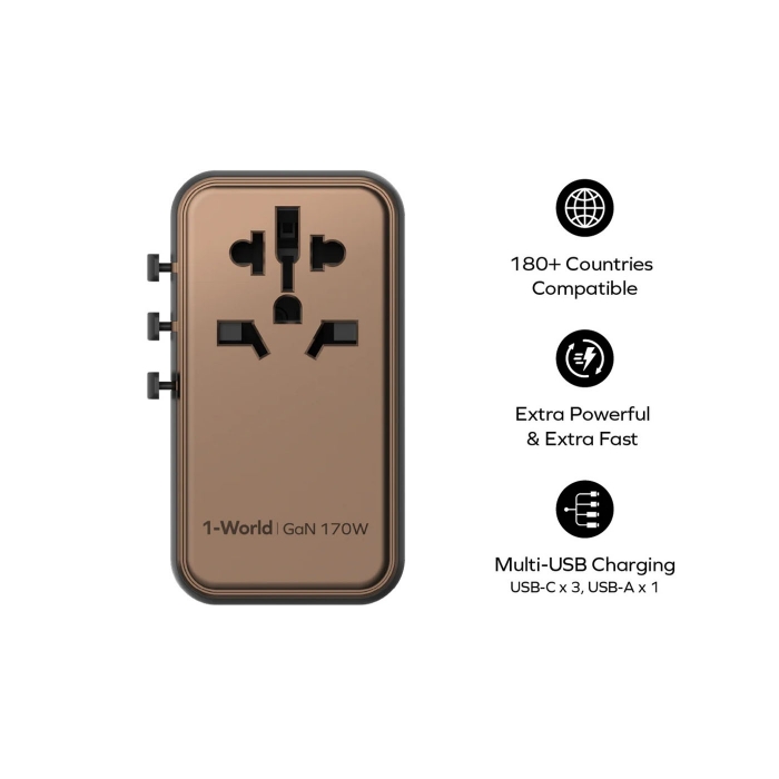 Momax 170W PD 4 Ports + Ac World Travel Hızlı Şarj Cihazı Titanyum