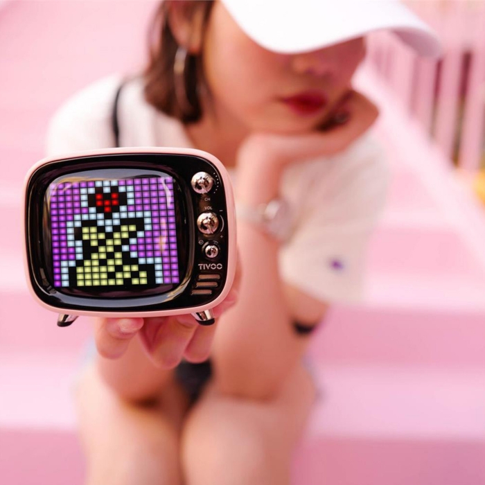 Divoom Tivoo Pixel Art Smart Bluetooth Hoparlör Pembe