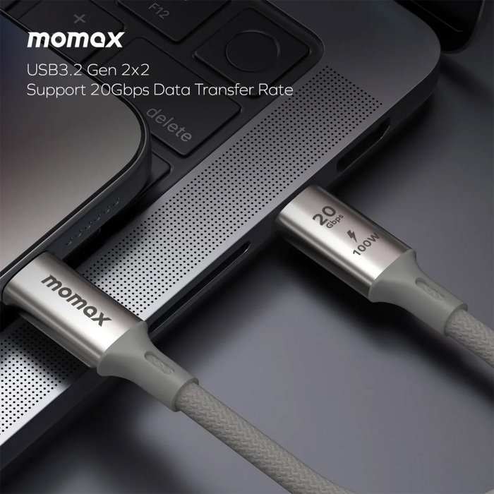 Momax Braided 100W USB-C Şarj ve Data Kablosu (1m) Titanyum