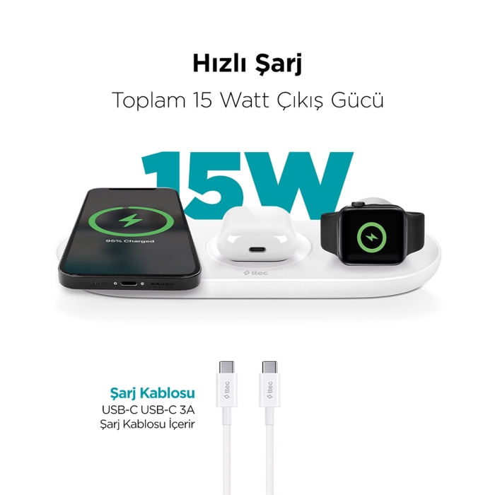 Ttec Smart Charger Air 3in1 Kablosuz Özellikli Şarj Stand